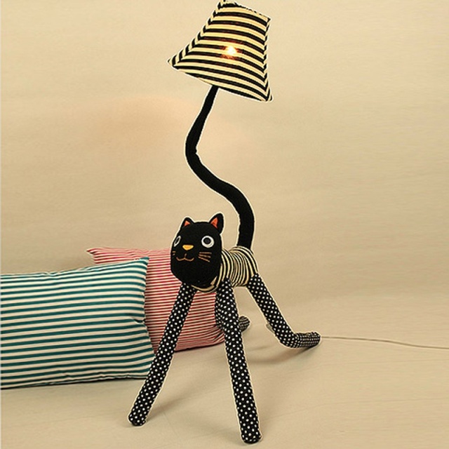 OOVOV Cat Floor Light - Cartoon Style - 47&quot; Standing Light with Fabric Shade for Kids Room