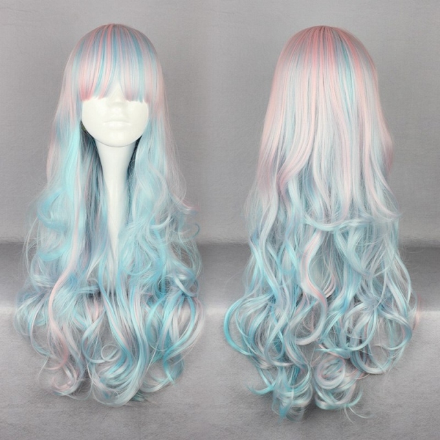 Cosplay Animation Wigs Cute Mixed Color Lolita Waves Curls Wig Women Wigs