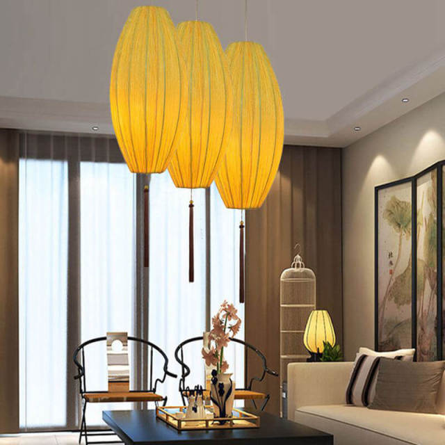 OOVOV Chinese Style Fabric Pendant Lamps Tea House Dining Room Hallway Entrance Olive Pendant Lights