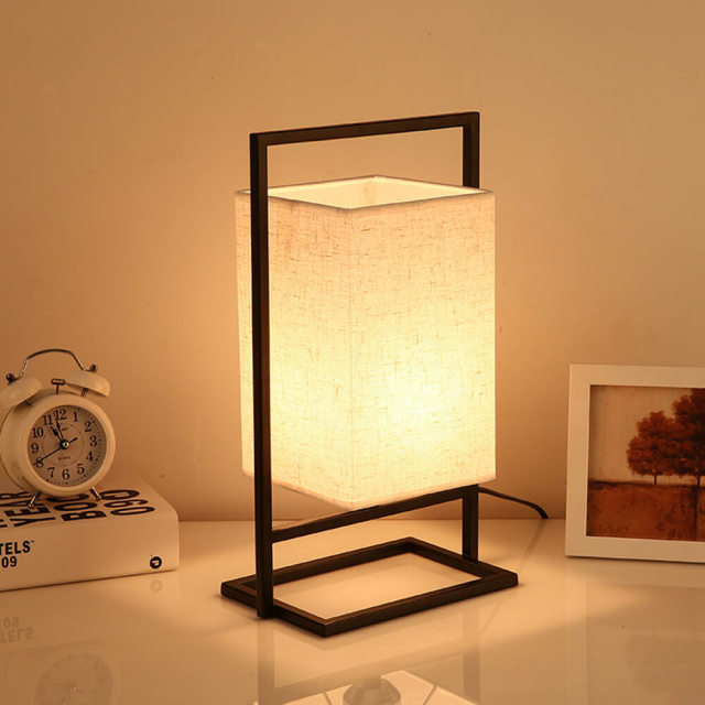 OOVOV Chinese Style Desk Lamp Bedsides Fabric Table Lamps Living Room Desk Light Black 36CM E27 Lighting