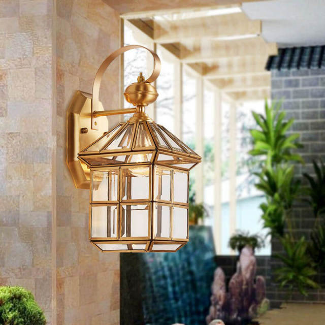 OOVOV Wall Sconces Light Pure Copper Outdoor Wall Lights Fixture Glass Lampshade for Indoor Hallway Balcony Courtyard Garden