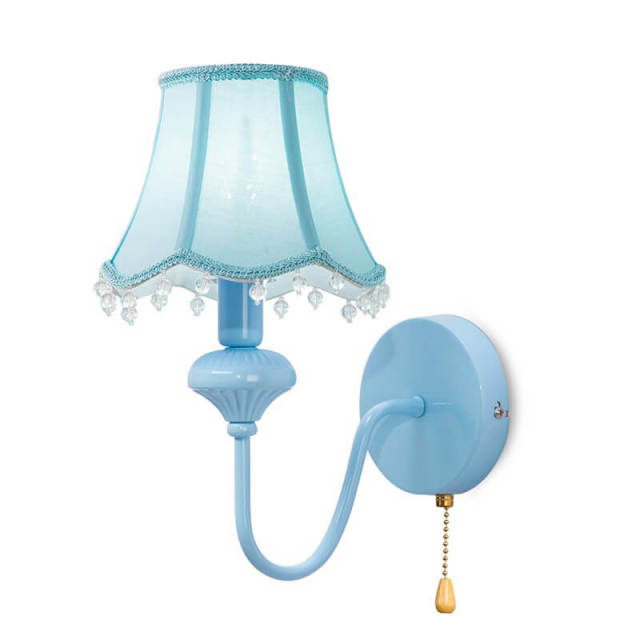 OOVOV Children Wall Light Cartoon Wall Lamp With Blue Fabric Lampshade for Bedroom Living Room Boy Girl Room Lighting Indoor with Rope Switch