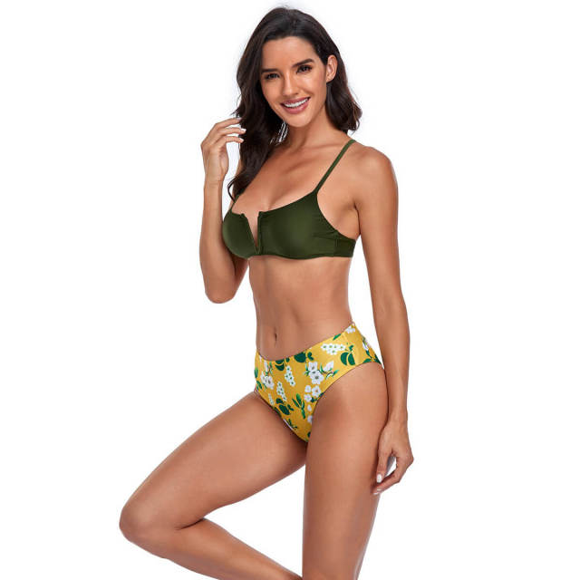 OOVOV Women's Floral Printed Two Piece Bikini Sets,Push Up V Neck Bikini Top With Adjustable Straps Swimsuits Bathing Suit
