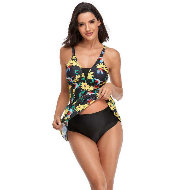 OOVOV Maternity Tankini Set,Two Pieces Swimsuit,Printing Swimdress with Loose Comfort Triangle Bottom