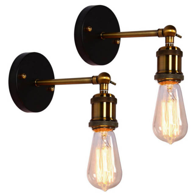 OOVOV Vintage Wall Sconces E27 Base Retro Plating Wall Mount Light Fixture Indoor for Bedroom Living Room Hallway 2 Pack