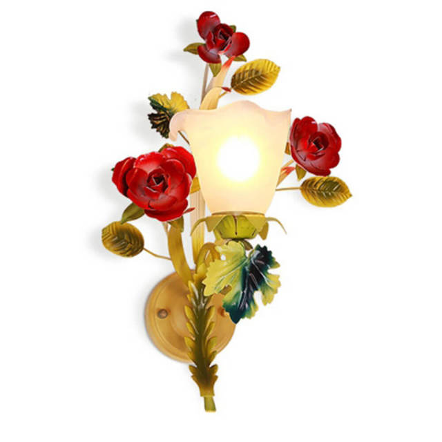 Country Flower Corridor Wall Lamps Bedroom Bedsies Metal Rose Glass Shade Stair Case Wall Sconce Blacony Wall Lighting Fixtures