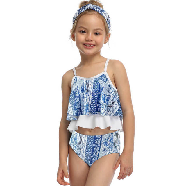 OOVOV Girls Printing Bathing Suits Ruffle Flounce Two Piece Swimsuits Baby Girl High Waist Swimwear