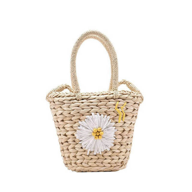 OOVOV Women Summer Tote Bag Handwoven Beach Handbag Daisy Shoulder Bag Bucket Straw Bag