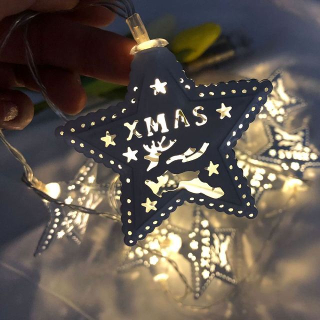 OOVOV Star String Lights Metal Christmas Star Light String for Christmas Tree Holiday Courtyard Party LED Decoration Lights