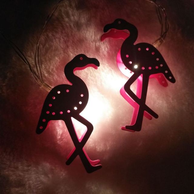 OOVOV Pink Flamingo Lights Outdoor LED String Lights 1.6m Set of 10 Battery Operated Flamingo Fairy Lights Tropical Themed String Light for Wedding Ga