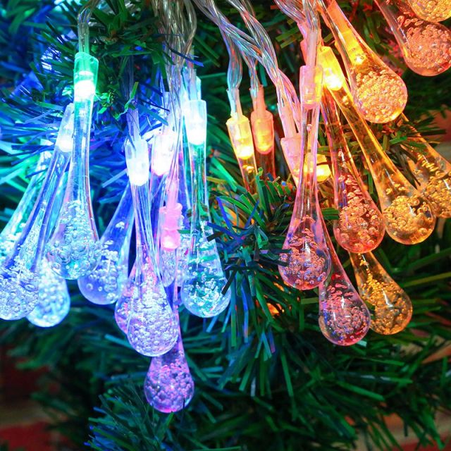 OOVOV Water Drop Crystal String Lights 3 Meter 30 LED Battery Powered Fairy Lights Indoor/Outdoor Terrace Garden Party Christmas Decoration