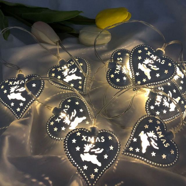 OOVOV LED Heart String Lights Metal Christmas Star Light String for Christmas Tree Holiday Courtyard Party Decoration Lighting