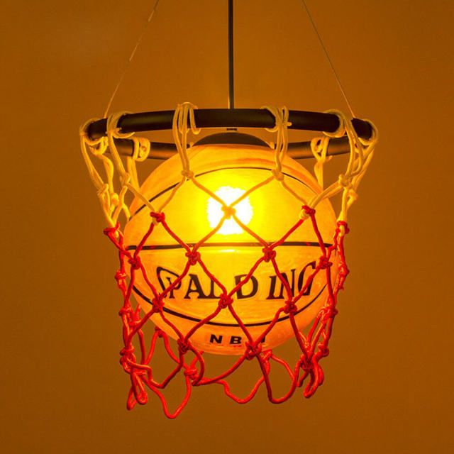 OOVOV Retro Basketball Pendant Light Creative Pendant Lamp Hanging Light Round Ball Ceiling Lighting Children Bedroom Room Bar Cafe Decoration fixture