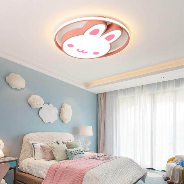 OOVOV Pink Cartoon Rabbit Ceiling Lights Cute Bunny Ceiling Light with LED Light Sources for Baby Room Boy Girl Room Lighting Fixture
