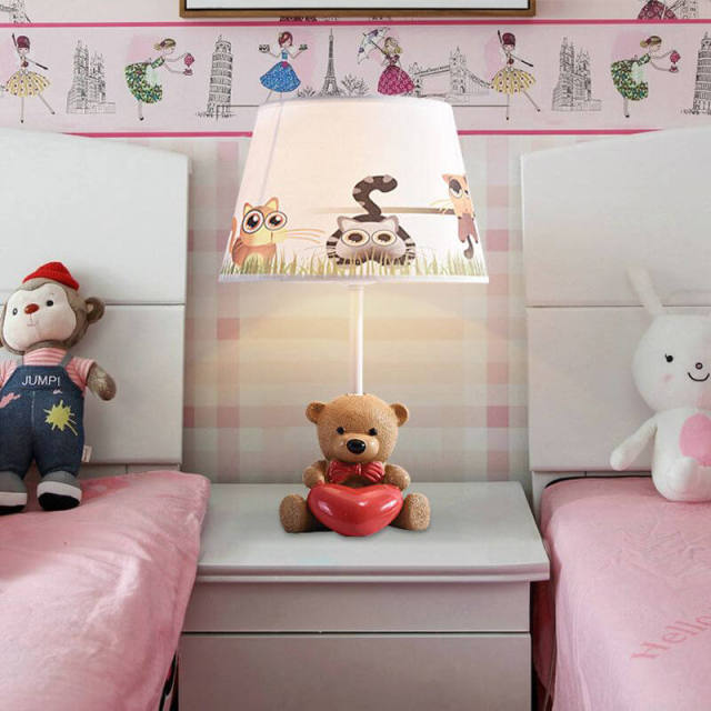 OOVOV Cartoon Cloth Bear Baby Room Desk Lamp Child Room Desk Light Bedroom Bedsides Table Lamp