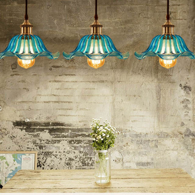 OOVOV Loft Stained Glass Flower Chandelier Retro Industrial Style Pendant Lights For Bar Cafe Dining Room Corridor Balcony