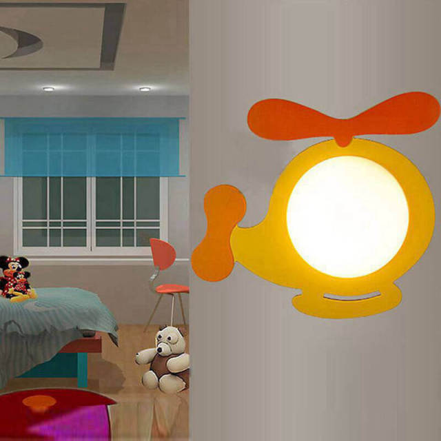 OOVOV Wooden Airplane Wall Lamp Cartoon Airplane Shape Wall Sconce with 6000K LED Light Sources for Children Bedroom Baby Room