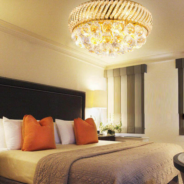 OOVOV Gold Crystal Ceiling Light 35cm/45cm Round Flush Mount Chandelier for Bedroom Study Room Kitchen Balcony Ceiling Lights…