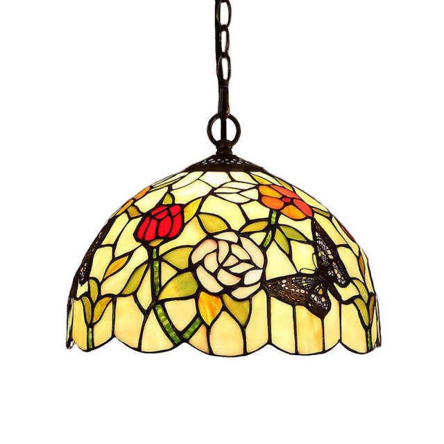OOVOV Tiffany Glass Flower Pendant Lamp Retro Restaurant Cafe Bar Balcony Aisle Pendant Light Chandelier