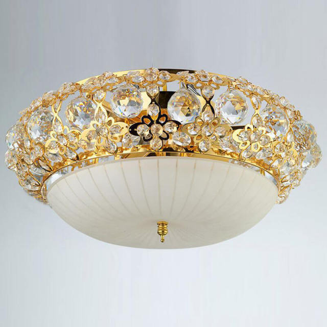 OOVOV Round Crystal Ceiling Light Gold Flush Mount Ceiling Lamp for Living room Bedroom Study Room Kitchen Balcony