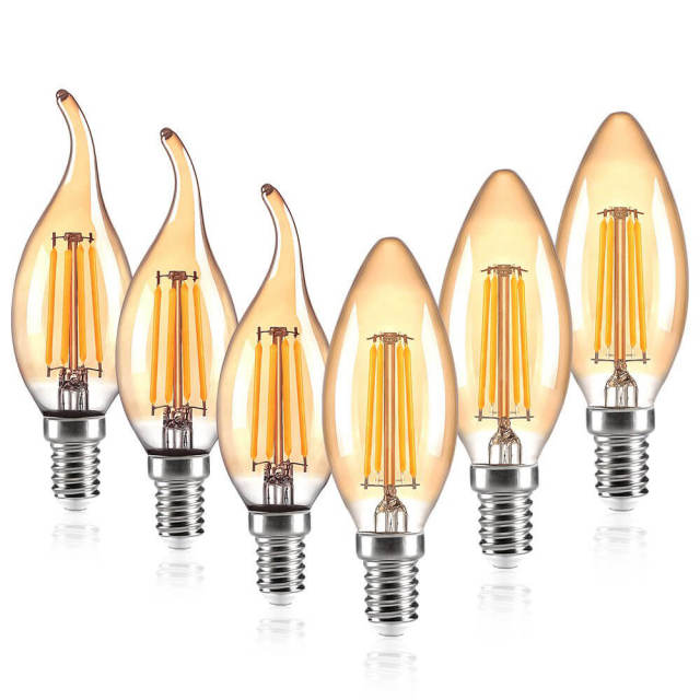 OOVOV 4W LED Edison Bulb Dimmable Amber Warm 2700K Antique Vintage Filament Light Bulbs 40W Equivalent E12/E14 Base Dimmable 6-Pack