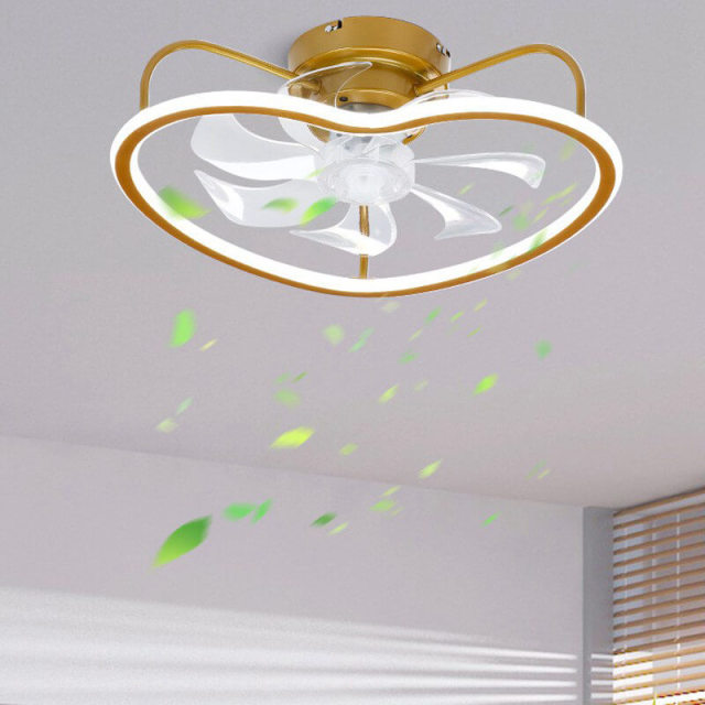 OOVOV Ceiling Fans With LED Light Heart Shape Remote Control Ceiling Fan Lights 20In Gold