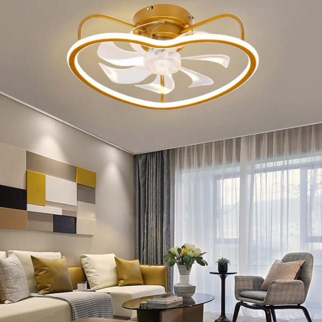 OOVOV Ceiling Fans With LED Light Heart Shape Remote Control Ceiling Fan Lights 20In Gold