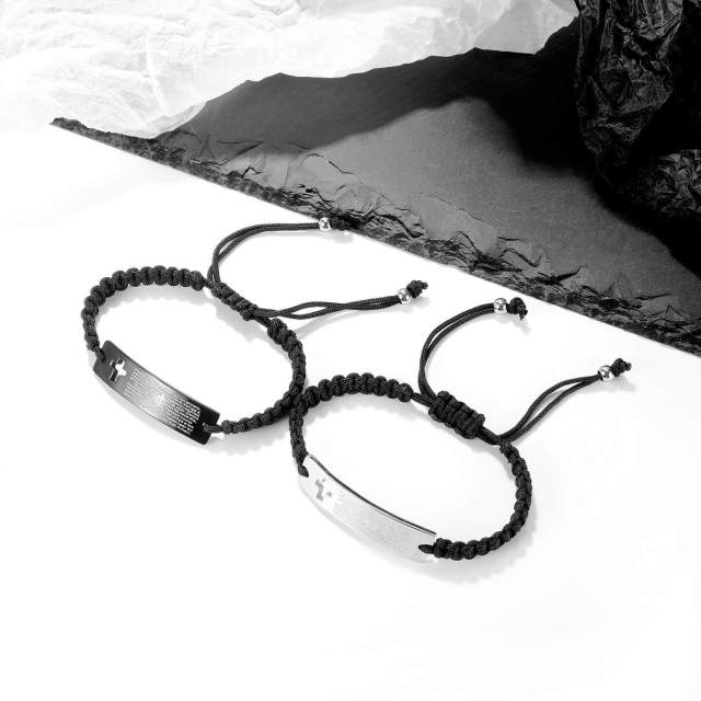 OOVOV Braided Rope Bracelets for Men Women Stainless Steel Bracelet Heart Cross Bracelets Adjustable