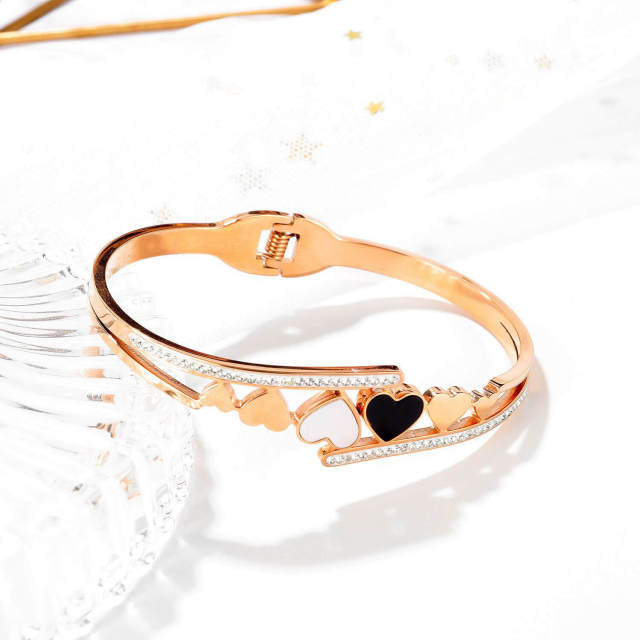 OOVOV Bangle Bracelet for Women Rose Gold Titanium Steel with Zircon Jewelry Heart Accessories Christmas Gift