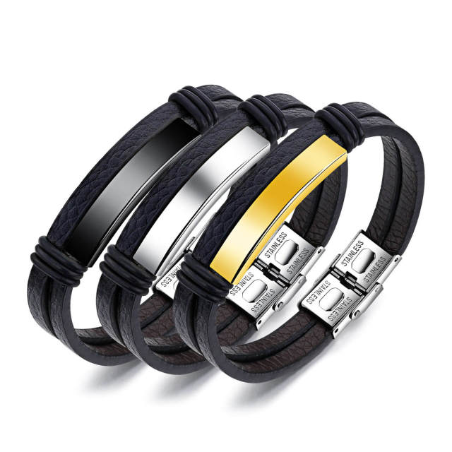 Bangle Bracelet for Men Titanium Steel Leather Bracelet Bangle Jewelry Black