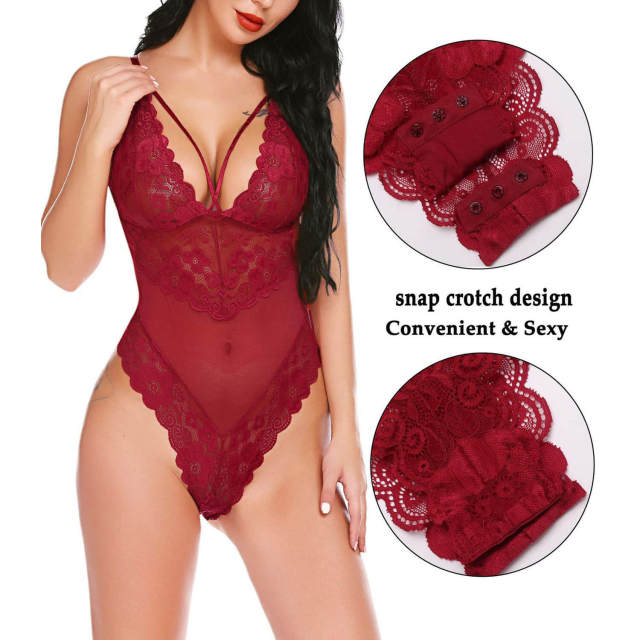OOVOV Womens Snap Crotch Lingerie Lace Teddy One Piece Babydoll Sexy Mini Bodysuit