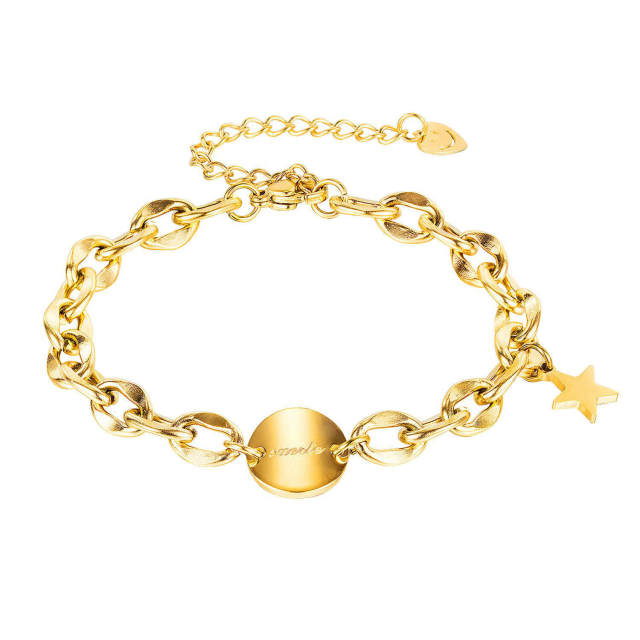 OOVOV Stainless Steel Star Bracelet for Women 6.3 inch Length Titanium Steel Bracelet Rose Gold
