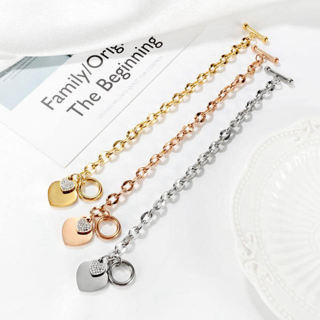 OOVOV Stainless Steel Love Heart Charm Bracelet for Women Teen Girls Romantic Gift Silver/Rose Gold/Gold Plated OT Clasp Bracelets