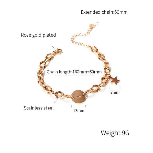 OOVOV Stainless Steel Star Bracelet for Women 6.3 inch Length Titanium Steel Bracelet Rose Gold