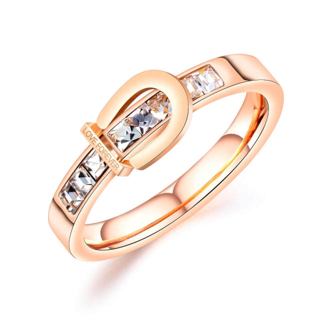 OOVOV Womens Ring Rose Gold Plated Stainless Steel Inlaid Zircon Ladies Ring