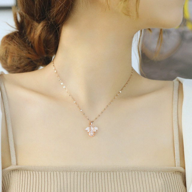 Diamond Necklace For Women Fashion Zircon Pendant Necklace  Jewelry Stainless Steel Rose Gold