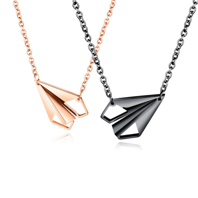 OOVOV Paper Airplane Necklace Simple Triangle Origami Plane Pendant Necklaces for Couple Boy Girls Gifts