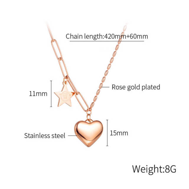 OOVOV Fashion Titanium Stainless Steel Lovely Heart Charm Pendant Necklaces Link Chain Choker Necklace for Women
