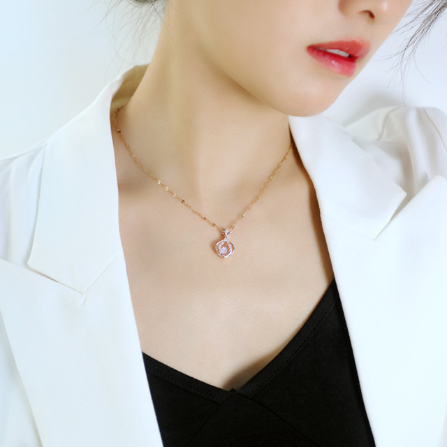 OOVOV Rose Gold Plated Zircon Necklace For Women Fine Jewelry Gifts for Women Heart Key Skirt Pendant Necklace