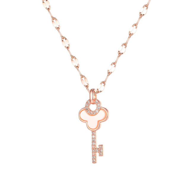 OOVOV Rose Gold Plated Zircon Necklace For Women Fine Jewelry Gifts for Women Heart Key Skirt Pendant Necklace