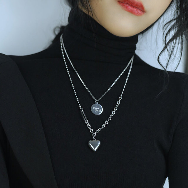 Layered Necklaces for Women Girls Stainless Steel Necklace With Heart Pendant