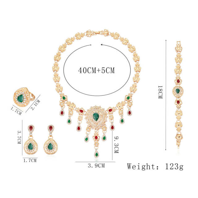 OOVOV 4 Pieces Jewelry Set Retro Tassel Ethnic Style Necklace Earrings Ring and Bracelet Jewelry Set Rhinestone Crystal Wedding Jewelry