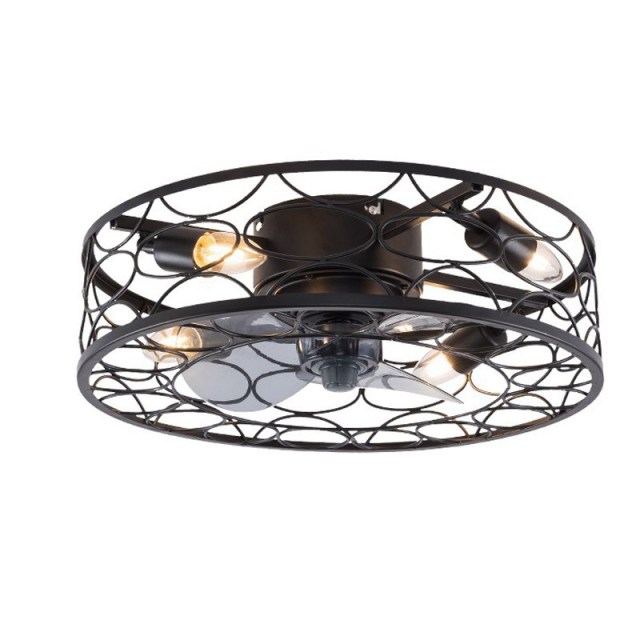 Industrial Ceiling Fan with Lights 17.7 Inch Flush Mount Ceiling Fan with Remote