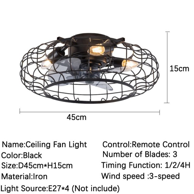 18In Ceiling Fan with Light with Cage Lamp Shade Industrial Style with Remote