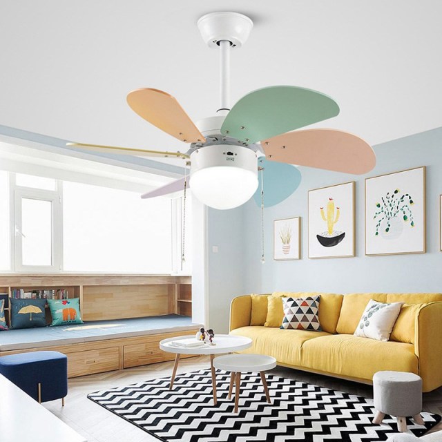 30 Inch Ceiling Fans with Light - With Multicolor Fan Blades and Glass Lampshade