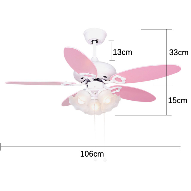 Pink Ceiling Fan with Lights with Glass Lamp Shade - Pull Switch - 42 Inch
