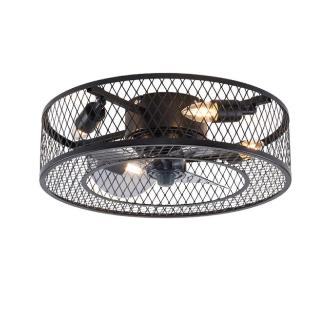 OOVOV Ceiling Fan Light With Black Round Cage Lampshade - Industrial Style - 18 inch with Remote