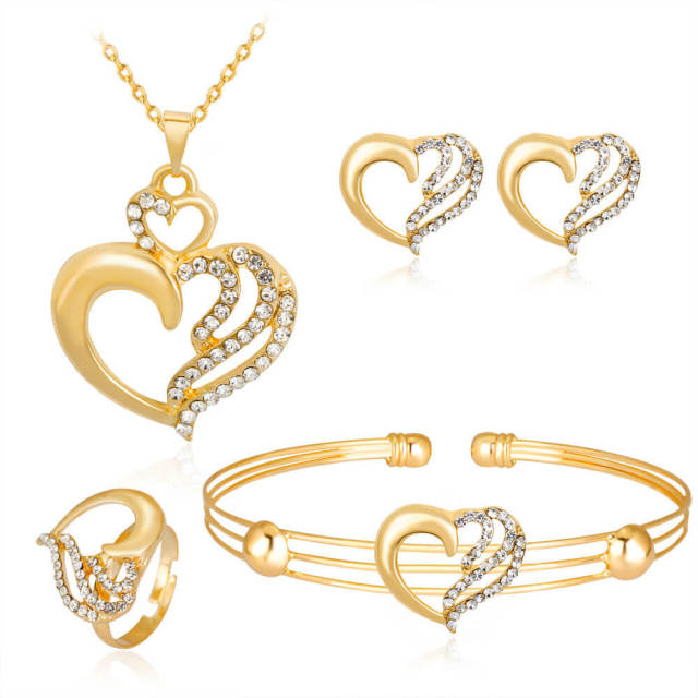 OOVOV 4Pcs Jewelry Set For Women Inlaid Zircon Heart Necklace Earrings Ring Bracelet Fashion Sets