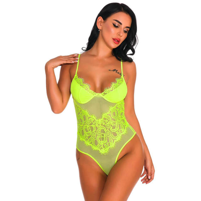 OOVOV Women Sexy Eyelash Lace Lingerie Bodysuit One Piece Sheer Mesh Teddy Babydoll