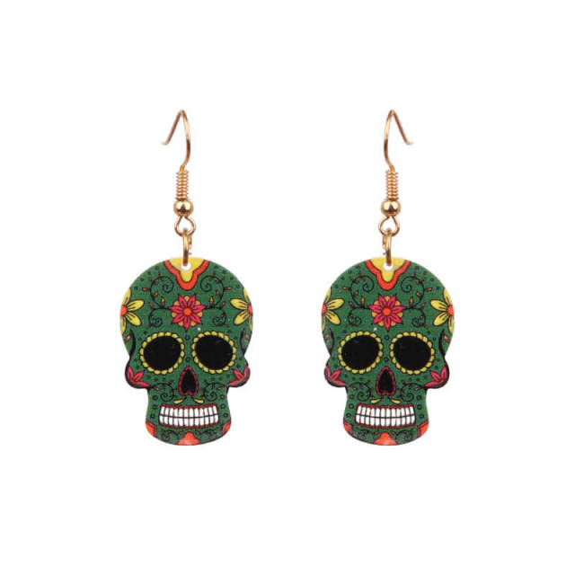 OOVOV Halloween Acrylic Earrings Skull Print Dangle Earrings Floral Skull Earrings Drop Dangle Fashion Jewelry For Women Girls